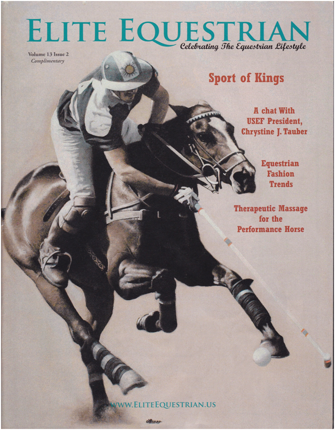 Elite Equestrian Magazine cover art by Ron Lesser - April 2013